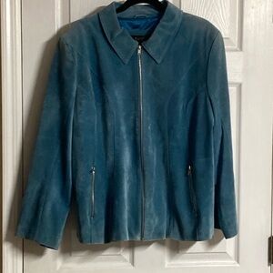 Lane Bryant Women's Light Peacock Blue Suede Jacket Zip Front with Pockets